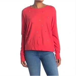 NWT SUNDRY Heart Print Raglan Sweatshirt in Cherry